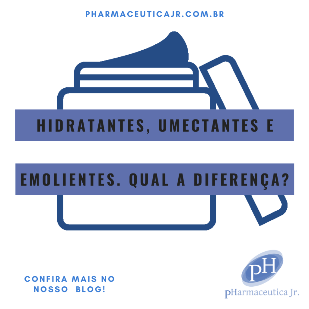 Imagem para introduzir o texto. Apresenta o título: Hidratantes, Umectantes e Emolientes. Qual a diferença? Com um cosmético sendo mostrado ao fundo.